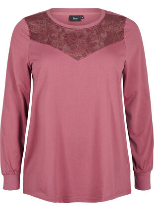 Zizzi Sweatshirt med spetsdetaljer, Rose Brown, Packshot image number 0