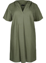 Huvklänning i bomullsblandning med linne, Deep Lichen Green