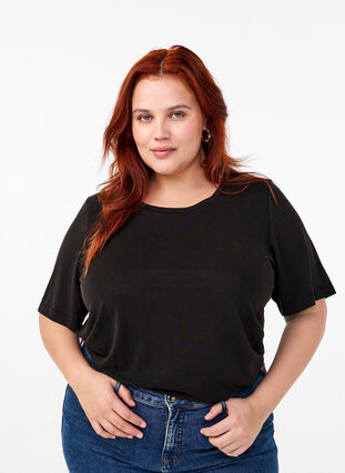 Zizzi T-shirt i TENCEL™ Modal med rund halsringning, Black, Model image number 0