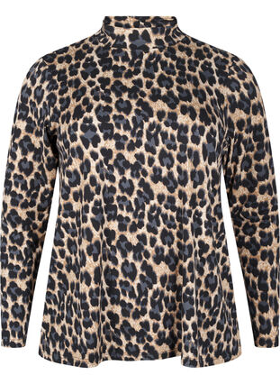 Zizzi FLASH - Långärmad blus med turtleneck, Leopard Print , Packshot image number 0