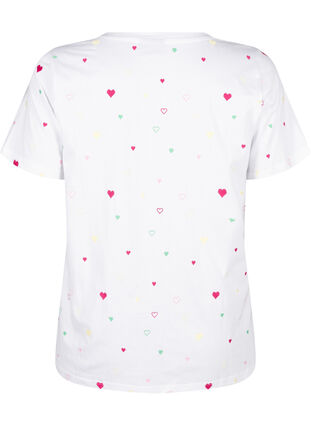 Zizzi T-shirt med hjärtan i ekologisk bomull., White Heart Emb., Packshot image number 1