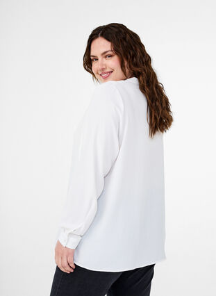 Zizzi Långärmad skjortblus med V-ringning, Bright White, Model image number 1