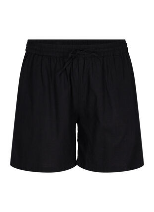 Zizzi Lösa shorts i bomullsblandning med linne, Black, Packshot image number 0