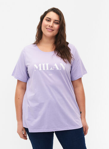 Zizzi FLASH - T-shirt med motiv, Lavender, Model image number 0