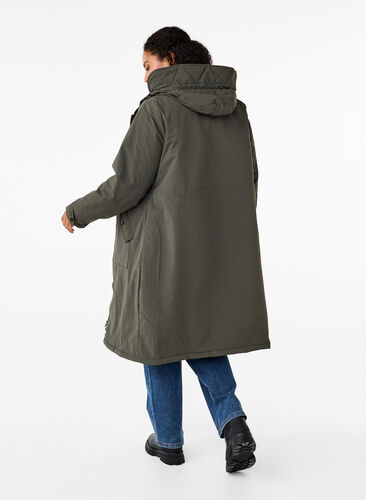 Zizzi Parkas med huva och justerbar midja, Black Olive, Model image number 1