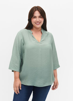 Zizzi Solid färg blus med 3/4 ärmar, Chinois Green, Model image number 0