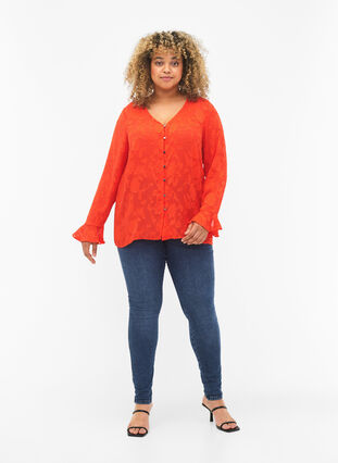 Zizzi Långärmad skjorta med jacquard-look, Orange.com, Model image number 2