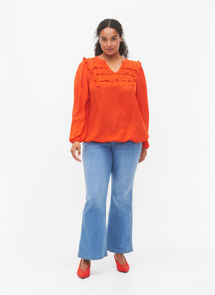 Zizzi Långärmad blus med fransdetaljer, Orange.com, Model image number 3