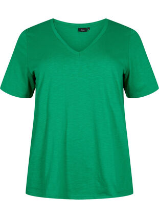 Zizzi Kortärmad enkel t-shirt med v-ringning, Jolly Green, Packshot image number 0