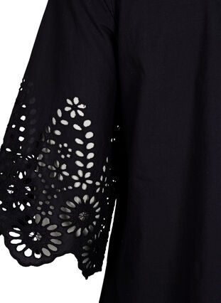 Zizzi Skjortblus med broderie anglaise och 3/4-ärmar, Black, Packshot image number 3