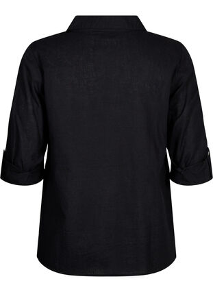 Zizzi Skjortblus med knappstängning i bomulls- och linneblandning, Black, Packshot image number 1