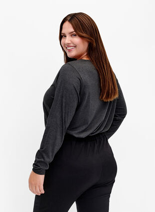 Zizzi Långärmad melerad blus, Black Mel. , Model image number 1