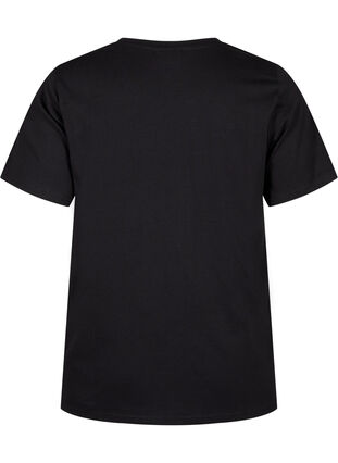 Zizzi T-shirt i ekologisk bomull med rosettdetalj, Black, Packshot image number 1