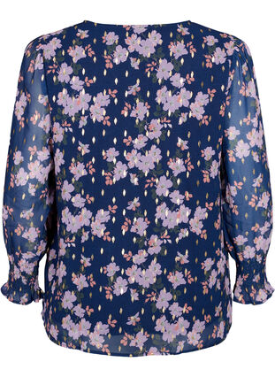 Zizzi Blommig blus med långa ärmar och v-hals, Blue Small Fl. AOP, Packshot image number 1