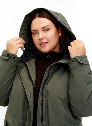 Zizzi Parkas med huva och justerbar midja, Black Olive, Model image number 2