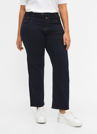 Zizzi Regular fit Gemma jeans med hög midja, Blue denim, Model image number 3