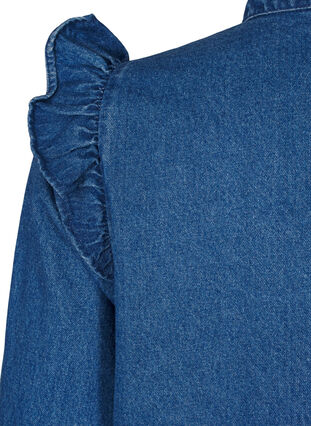 Zizzi Denimklänning med volanger och A-skärning, Blue Denim, Packshot image number 3