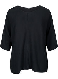 Stickad blus med 3/4-ärmar, Black