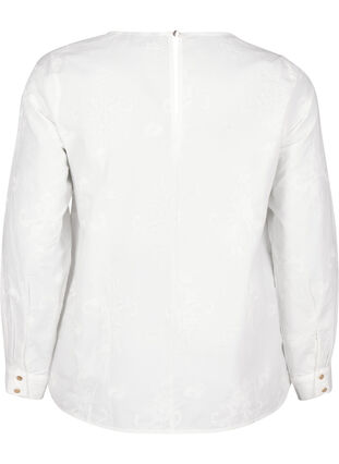 Zizzi Långärmad blus med broderi, Bright White, Packshot image number 1