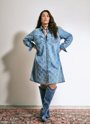 Zizzi Denimklänning med slitet mönster, Blue Denim, Image image number 1