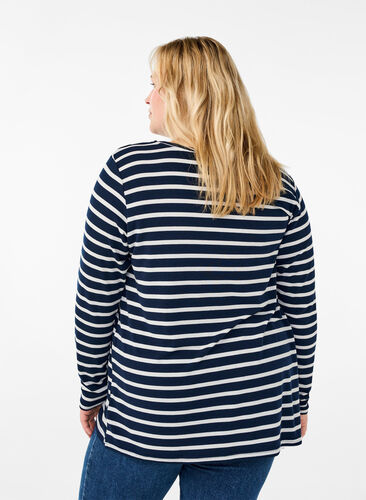 Zizzi Långärmad blus med ränder, Evening Blue Stripe, Model image number 1