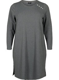 Långärmad jerseyklänning med knappdetaljer, Dark Grey Melange