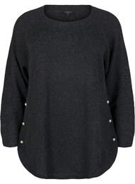 Stickad blus med pärldetaljer, Dark Grey Melange