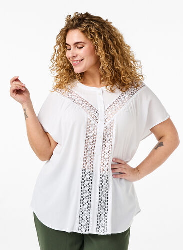 Zizzi Blus i viskos med spetskant, Bright White, Model image number 0