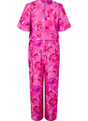 Zizzi Blommig byxdress med fladdermusärmar, Pink Rose AOP, Packshot image number 1