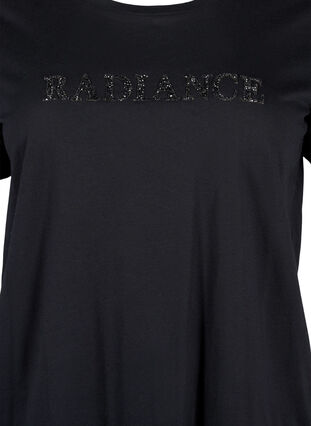 Zizzi T-shirt i bomull med strassmotiv, Black w. Radiance, Packshot image number 2