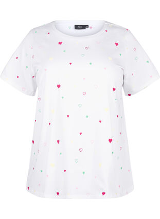 Zizzi T-shirt med hjärtan i ekologisk bomull., White Heart Emb., Packshot image number 0