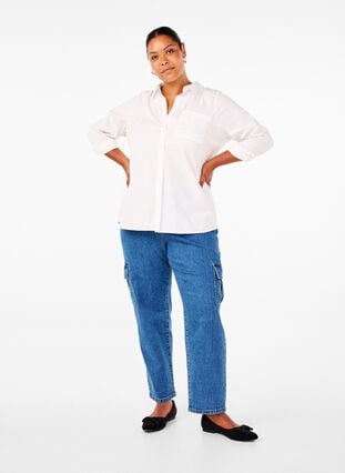 Zizzi Cargojeans med hög midja, Blue Denim, Model image number 0