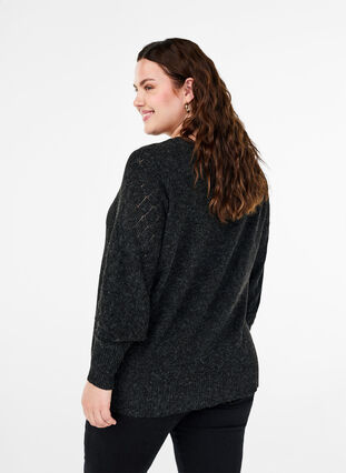 Zizzi Stickad blus med spetsmönster, Dark Grey Melange, Model image number 1