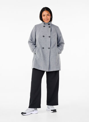 Zizzi Kort trenchcoat med A-linjeform, Light Grey Melange, Model image number 2