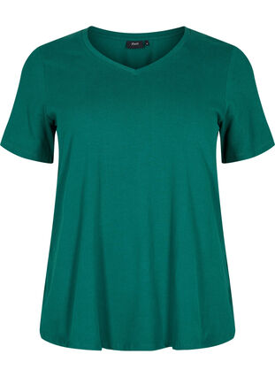 Zizzi Enfärgad t-shirt i bomull, Evergreen, Packshot image number 0