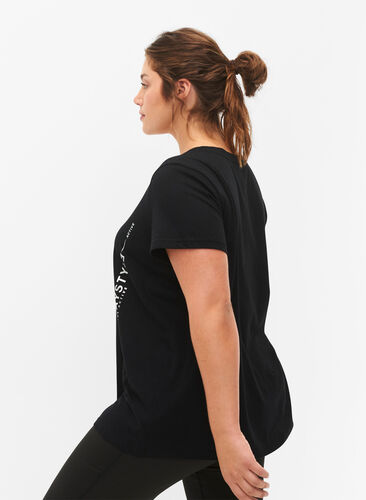 Zizzi Tränings t-shirt i bomull med tryck, Black w. Playstyle, Model image number 1