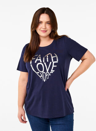 Zizzi FLASH - T-shirt med motiv, Navy B. Silver Faith, Model image number 0