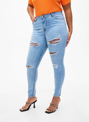 Zizzi Slim fit-jeans med nötta detaljer, Light Blue, Model image number 2