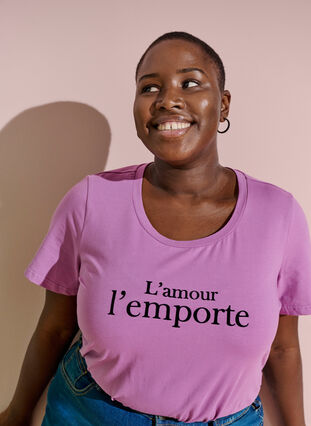 Zizzi Kortärmad bomulls t-shirt med tryck,  Lavender LAMOUR, Image image number 0