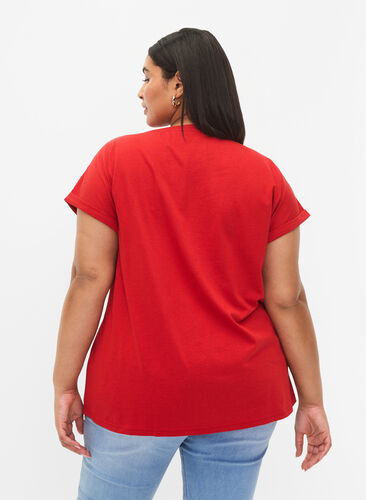 Zizzi Kortärmad t-shirt i bomullsmix, Tango Red, Model image number 1