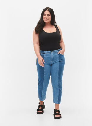 Zizzi Croppade Vera jeans med colour block, Blue denim, Model image number 0