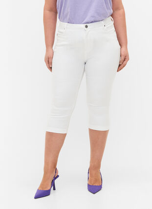 Zizzi Amy caprijeans med hög midja och super slim fit, Bright White, Model image number 2
