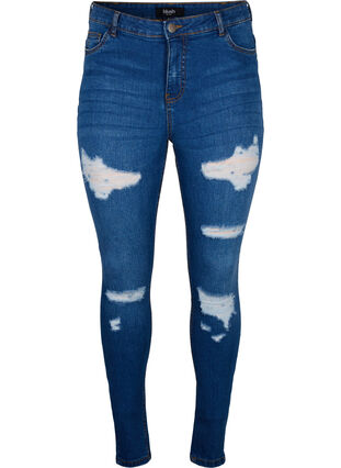Zizzi Slim fit-jeans med nötta detaljer, Blue Denim, Packshot image number 0