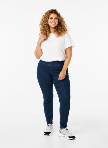 Zizzi Stretchiga jeggings med hög midja, Dark Blue, Model image number 0