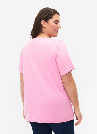 Zizzi FLASH - T-shirt med motiv, Begonia Pink, Model image number 1