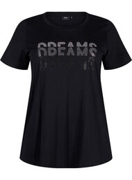 T-shirt i bomull med strassmotiv, Black w. Dream