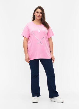 Zizzi FLASH - T-shirt med motiv, Begonia Pink, Model image number 2