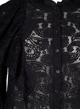 Zizzi Skjortblus i spets med volangdetalj, Black, Packshot image number 2