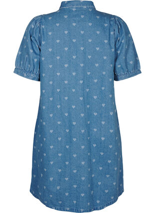 Zizzi Kortärmad denimklänning med hjärtmönster, L. Blue D. w. Heart, Packshot image number 1