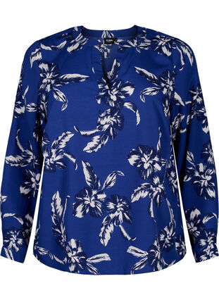 Zizzi FLASH - Långärmad blus med tryck, Navy Blazer Flower, Packshot image number 0